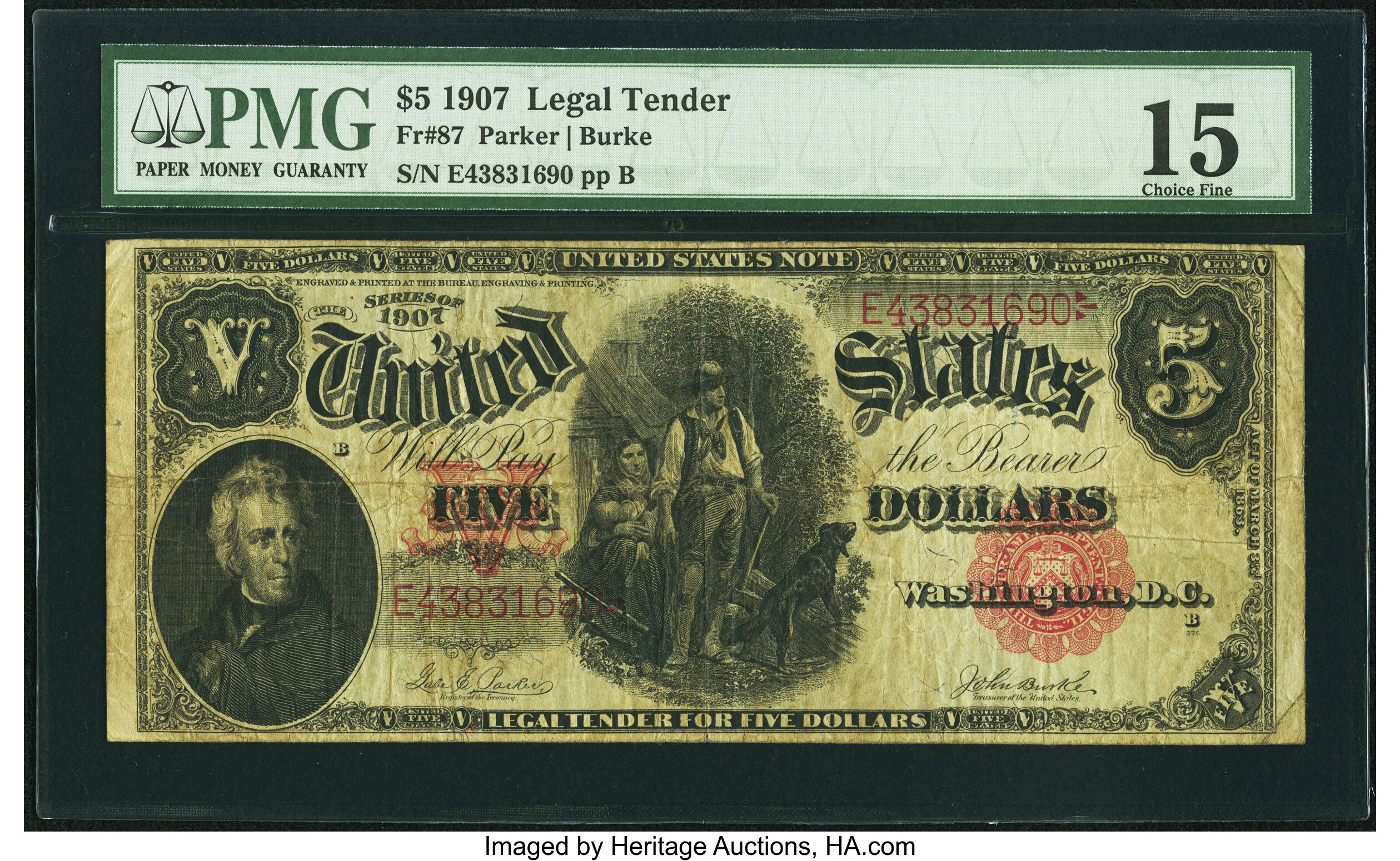 image for: Fr. 87 $5 1907 Legal Tender PMG Choice Fine 15....