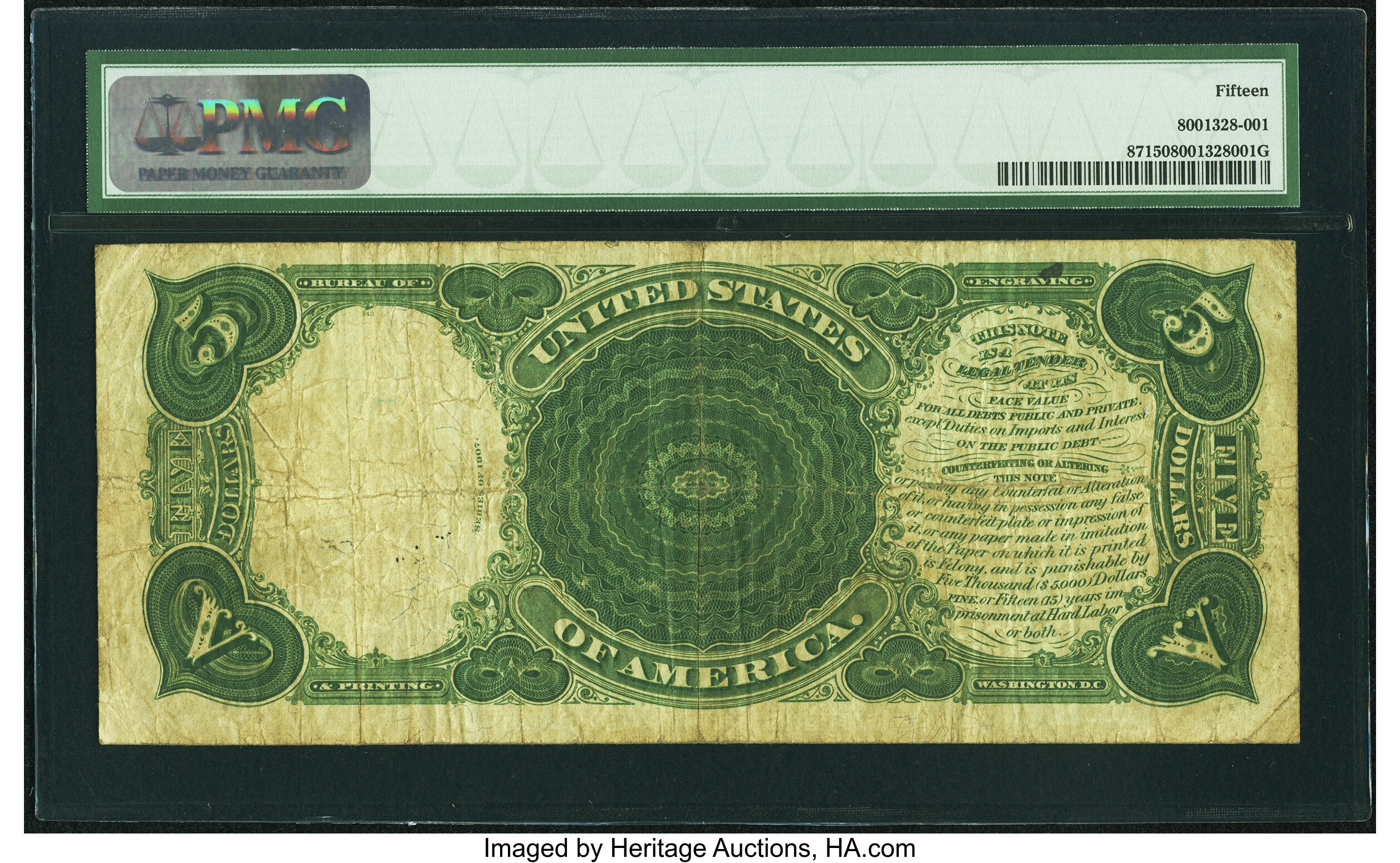 image for: Fr. 87 $5 1907 Legal Tender PMG Choice Fine 15....