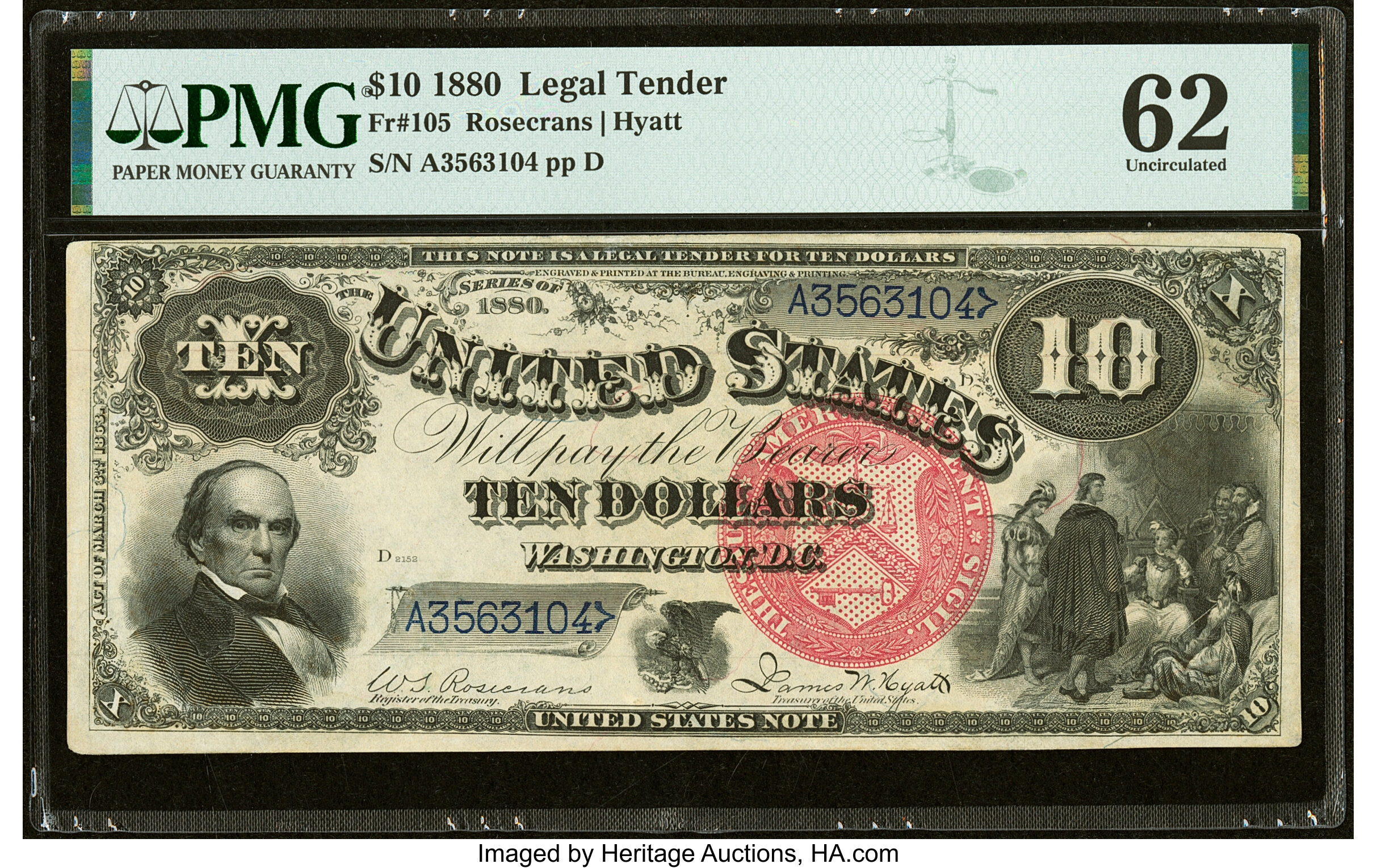image for: Fr. 105 $10 1880 Legal Tender PMG Uncirculated 62....