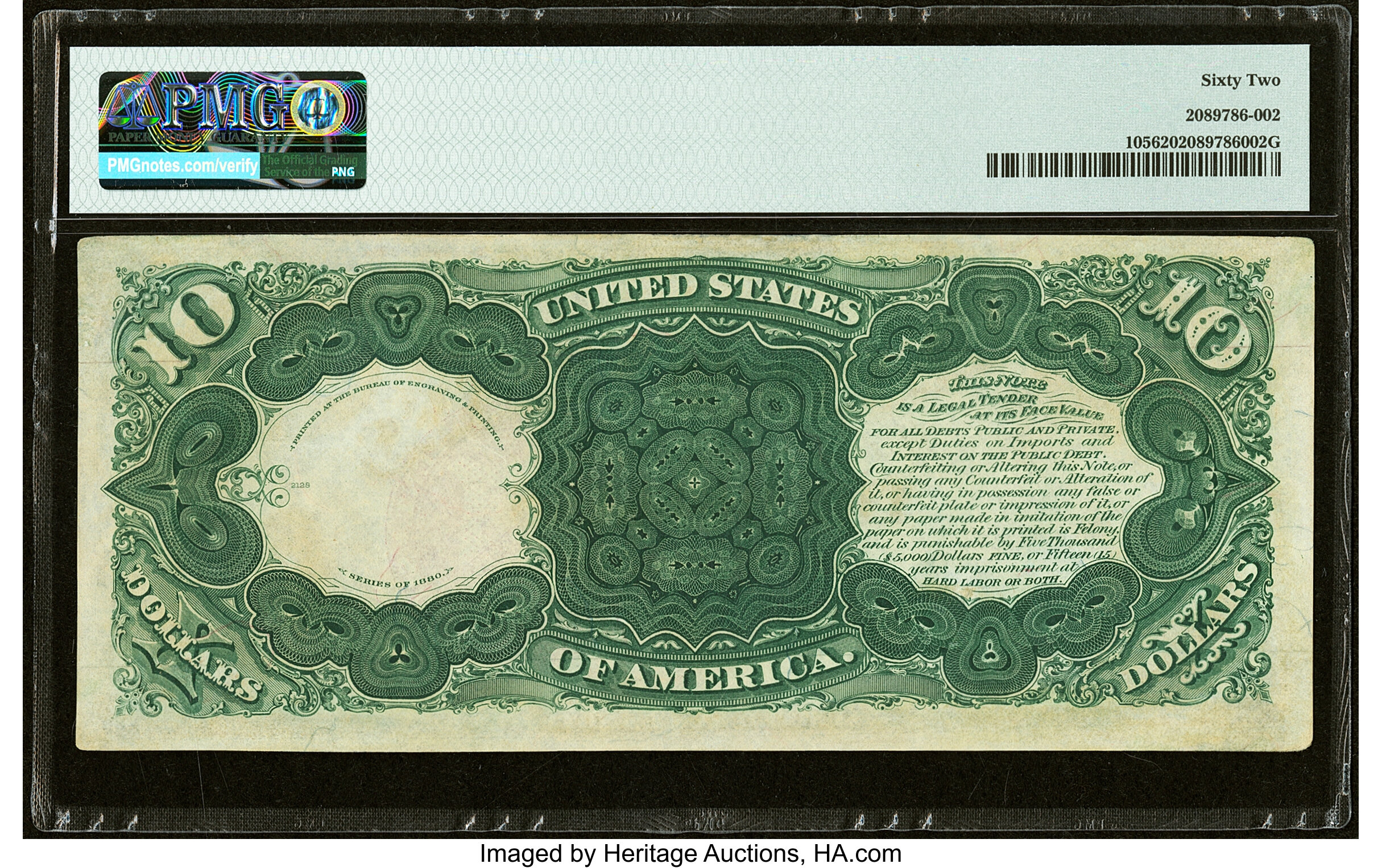 image for: Fr. 105 $10 1880 Legal Tender PMG Uncirculated 62....