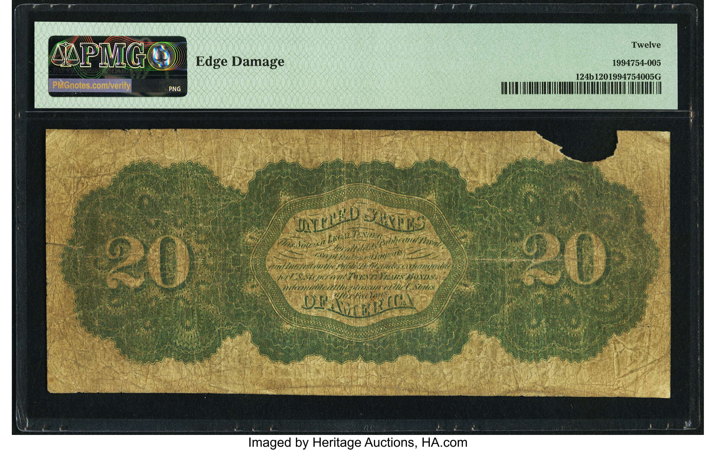 image for: Fr. 124b $20 1862 Legal Tender PMG Fine 12....