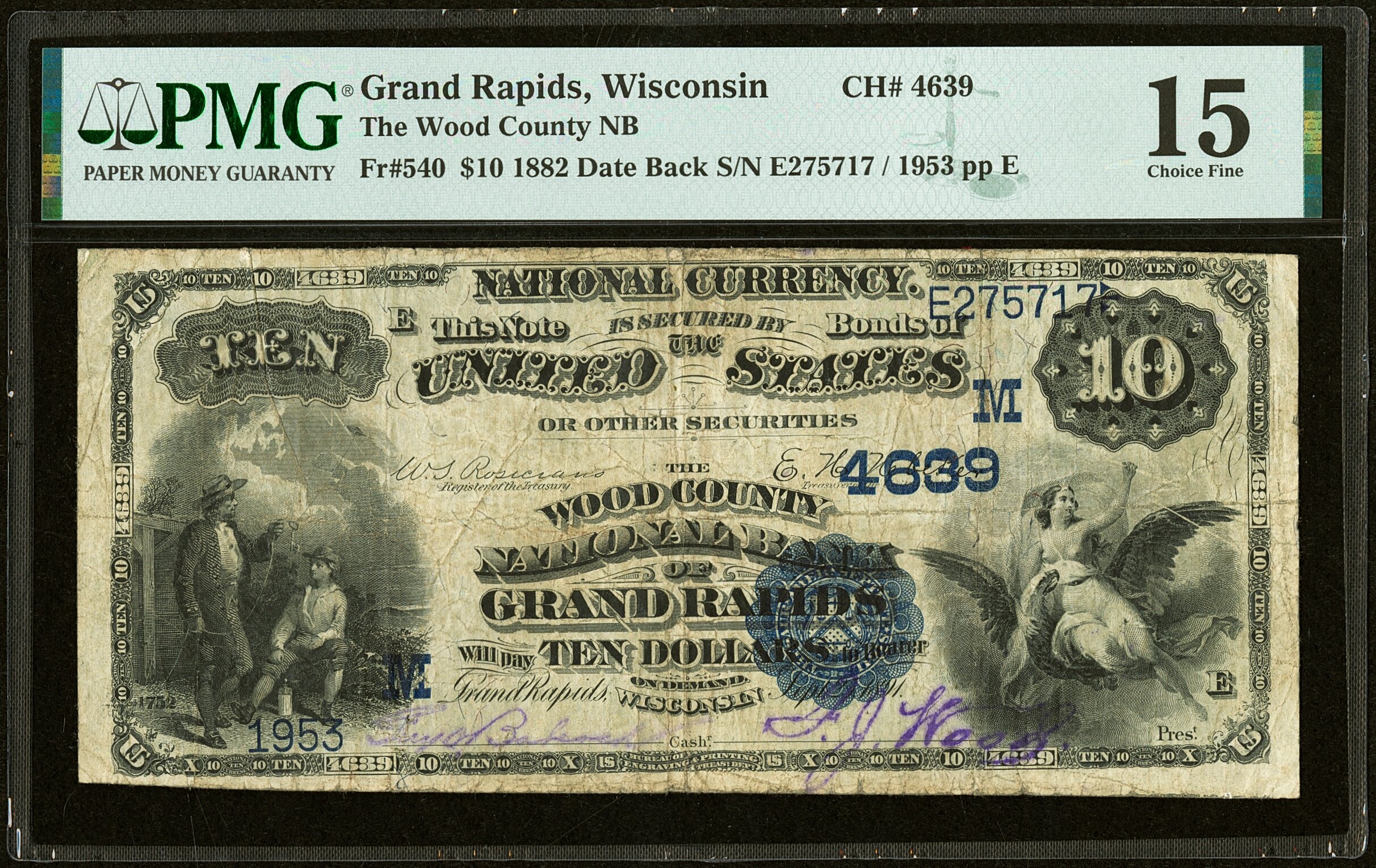 image for: Grand Rapids, WI - $10 1882 Date Back Fr. 540 The Wood County National Bank Ch. # (M)4639 PMG Choice Fine 15....