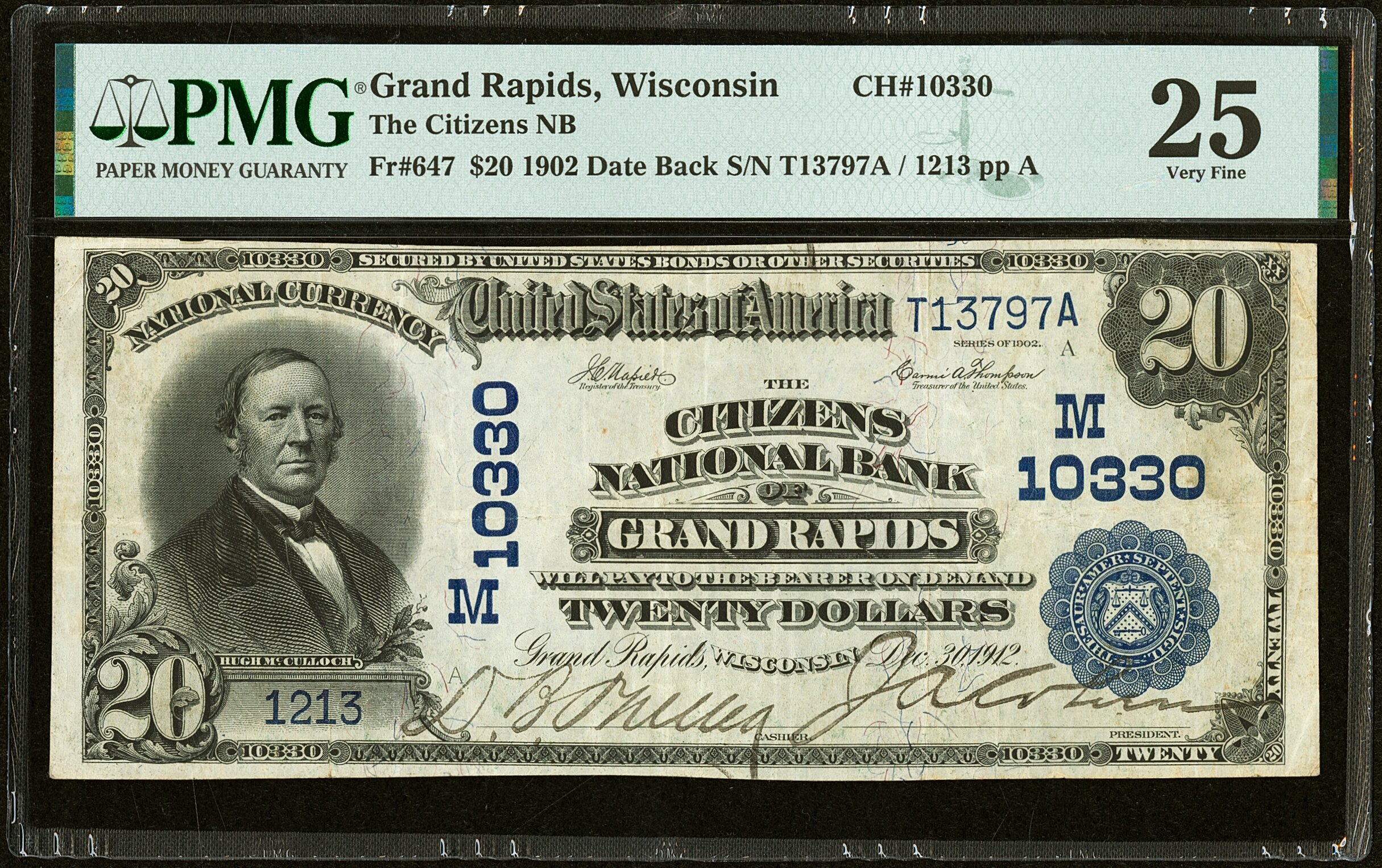 image for: Grand Rapids, WI - $20 1902 Date Back Fr. 647 The Citizens National Bank Ch. # (M)10330 PMG Very Fine 25....