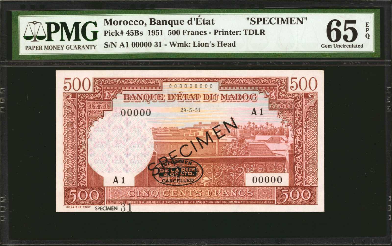 image for: Morocco  500 francs(B234a)
