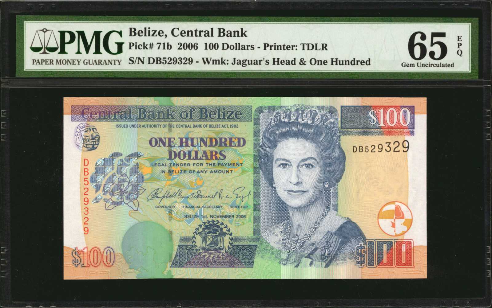 image for: Belize  100 dollars (B329z)