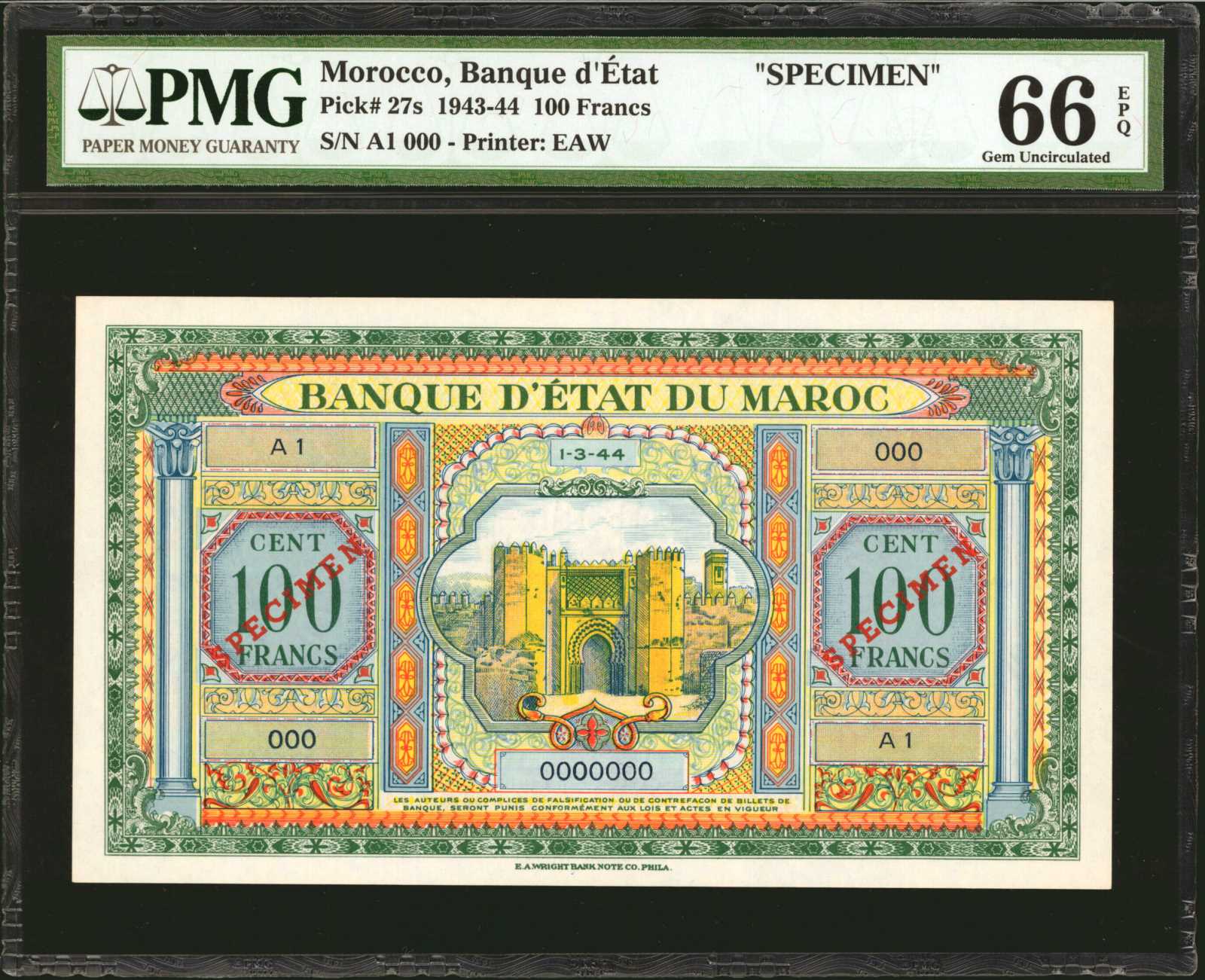 image for: Morocco  100 francs(B221c)
