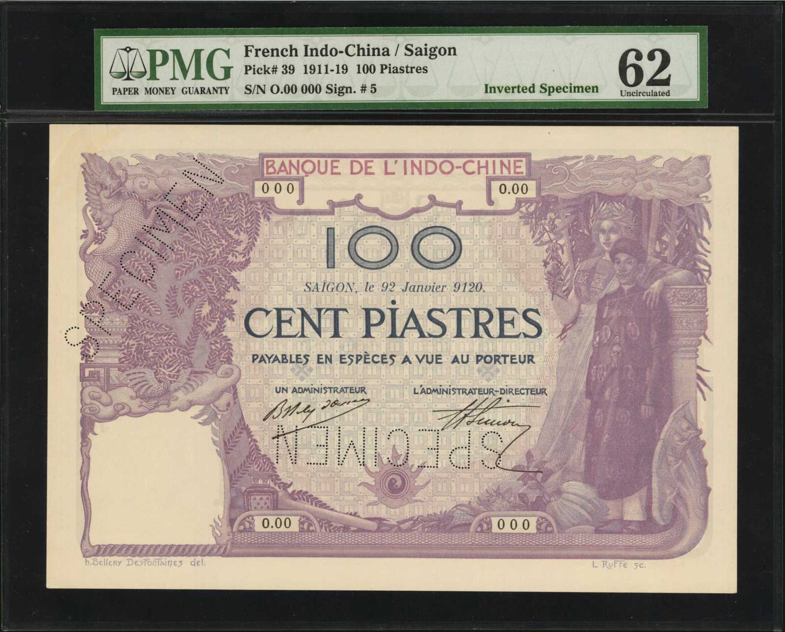 image for: French Indo-China  100 piastres(B123a)