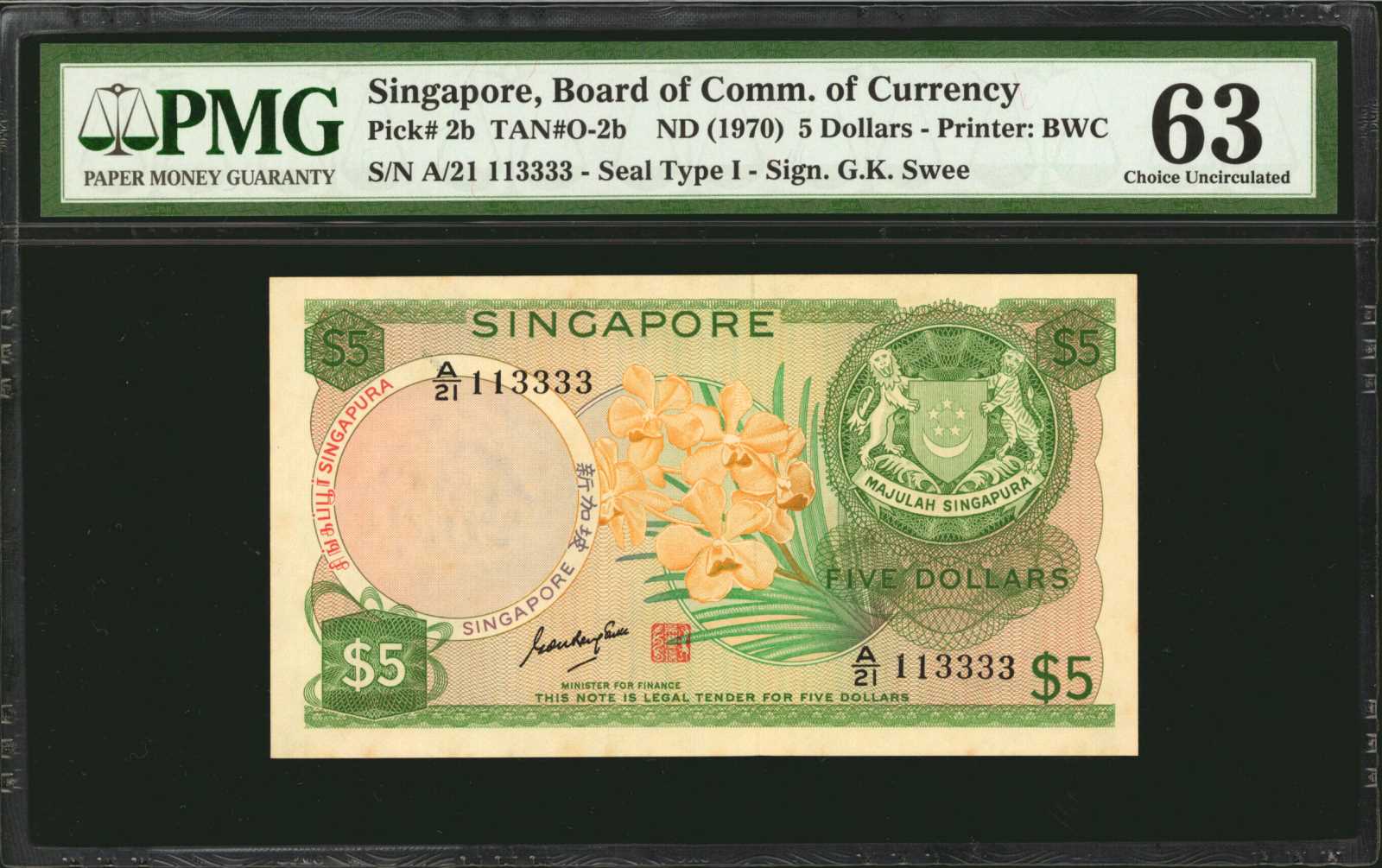 image for: Singapore  5 dollars (B102t)
