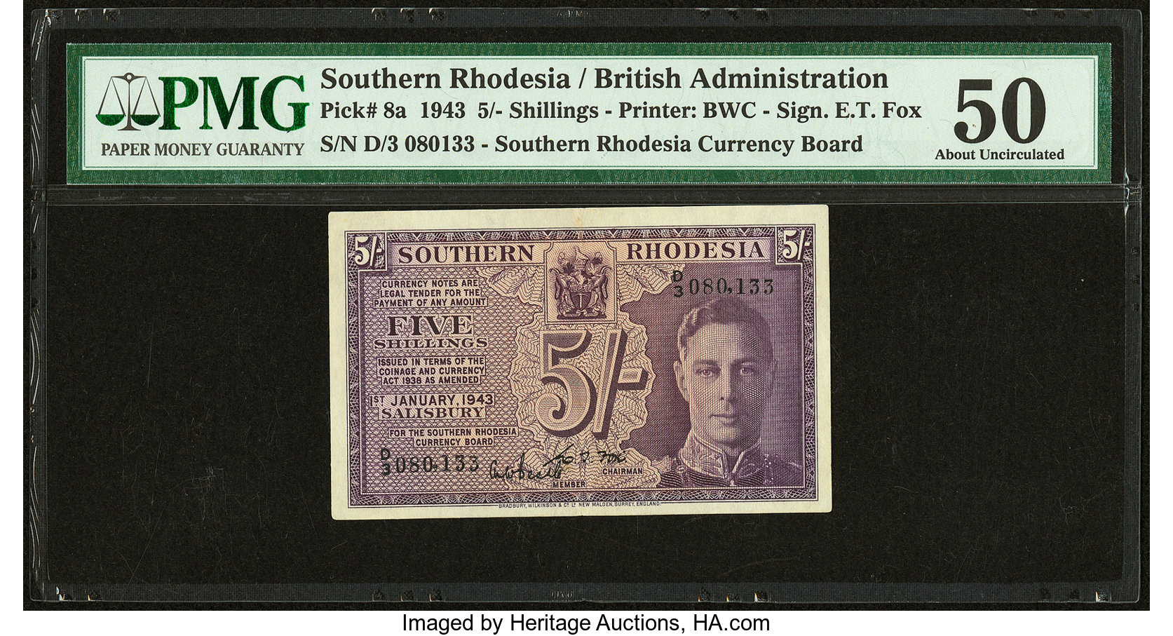 image for: Southern Rhodesia  5 shillings (B102a3s)