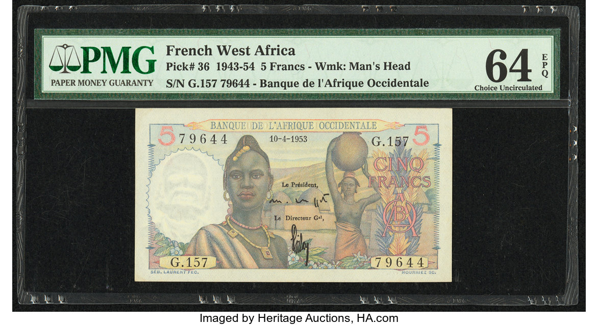 image for: French West Africa  5 francs(B120b)