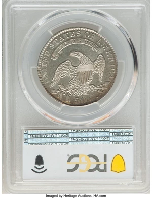 image for: 1829 50C Small Letters, O-112, R.1, AU58 PCGS. PCGS Population: (4/2 and 0/0+). NGC Census: (4/12 and 0/0+). CDN: $620 Whsl...