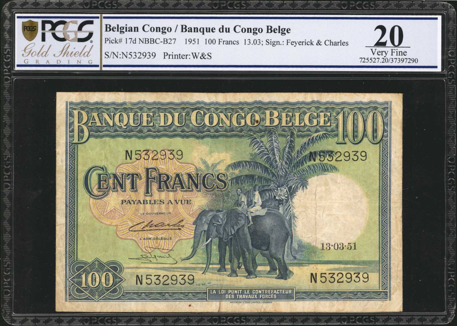 image for: Belgian Congo  100 francs(B219as)
