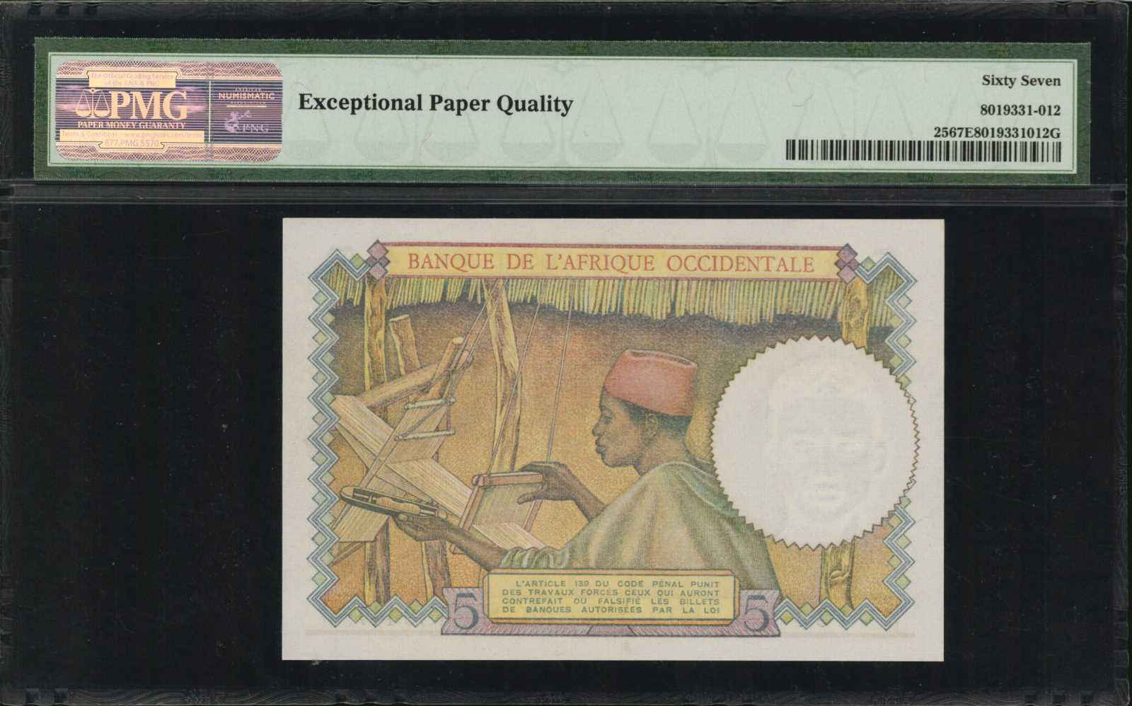 image for: French West Africa  5 francs(B112e)