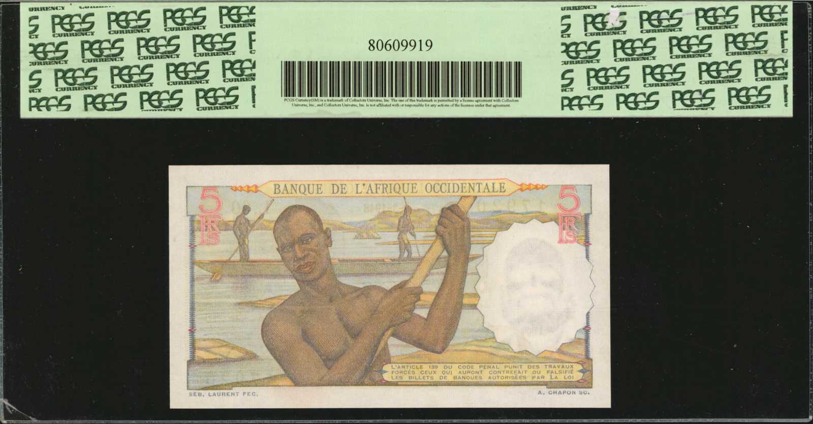 image for: French West Africa  5 francs(B120c)