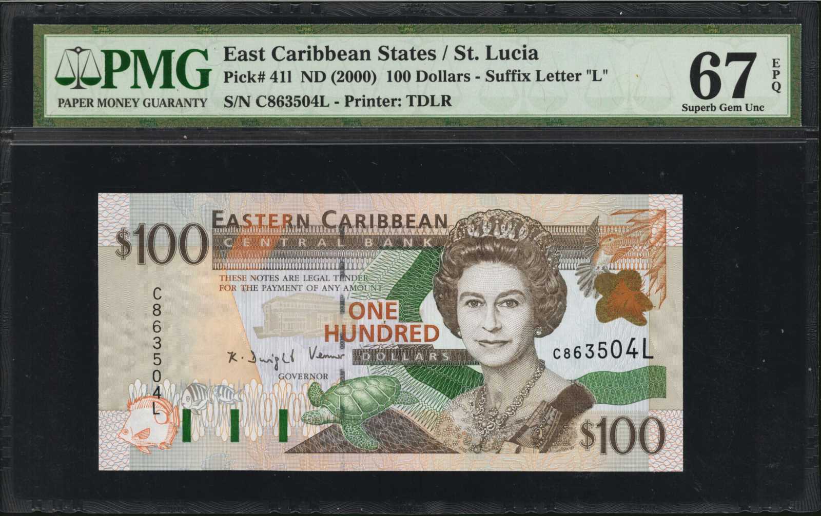image for: East Caribbean States  100 dollars (B225v)