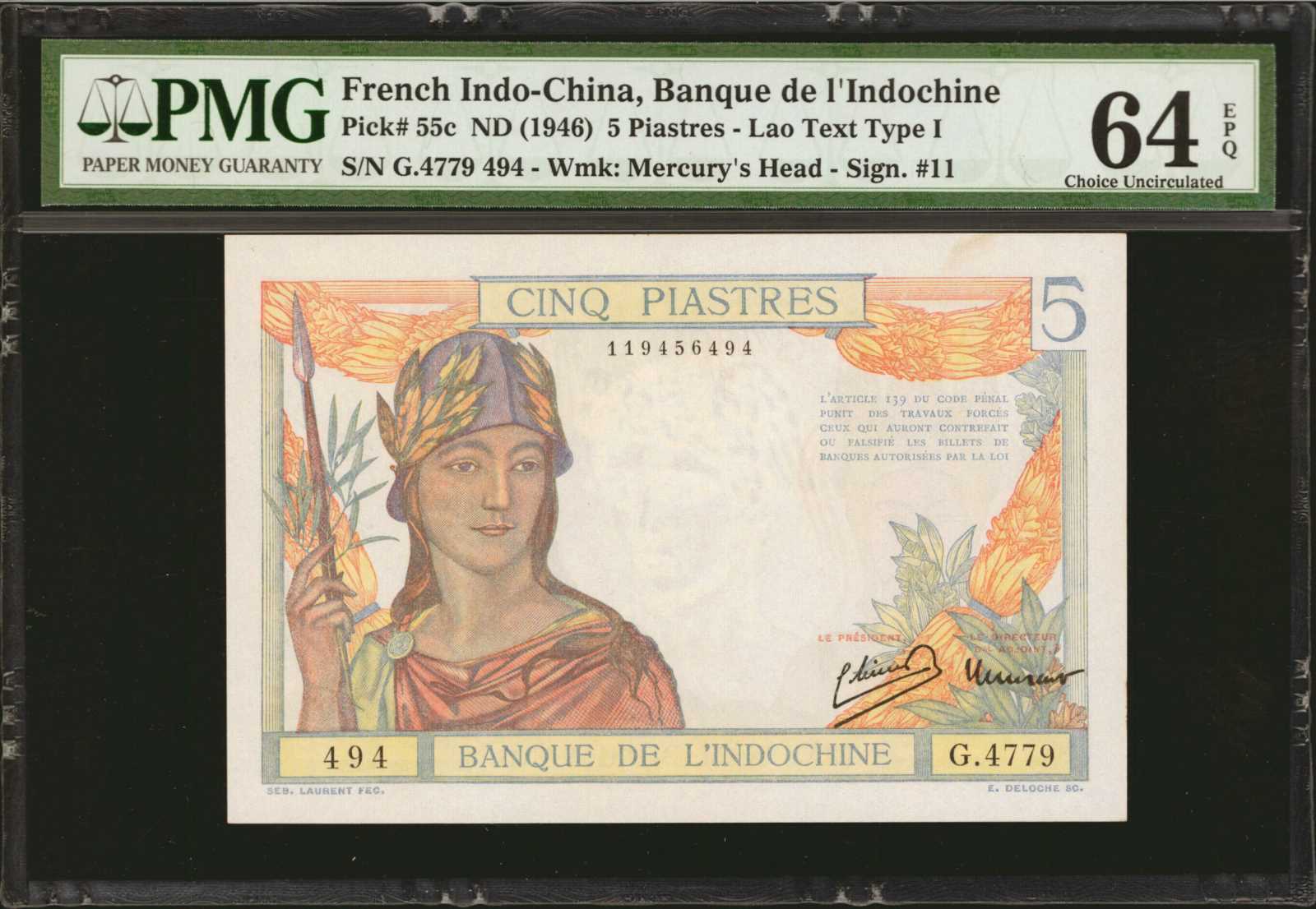 image for: French Indo-China  5 piastres(B142a)