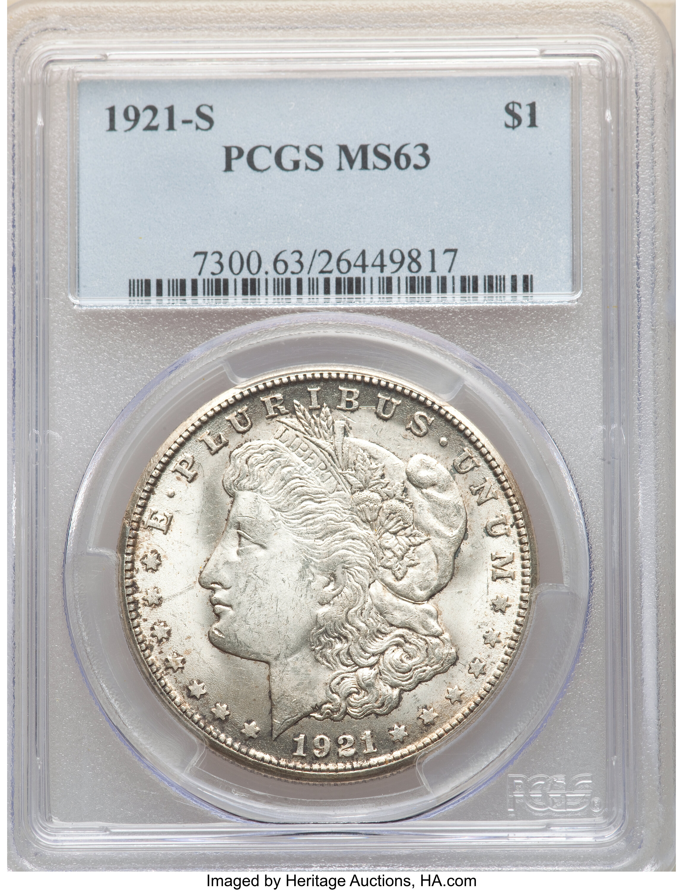 image for: 1921-S $1 VAM-6A, MS63 PCGS. A Hit List 40 Variety. PCGS Population: (6408/6557). NGC Census: (5913/6597). CDN: $120 Whsle....