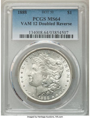 image for: 1888 $1 Doubled Reverse, VAM-12, MS64 PCGS. A Hot-50 Variety. PCGS Population: (30/4). NGC Census: (0/0). CDN: $150 Whsle. ...