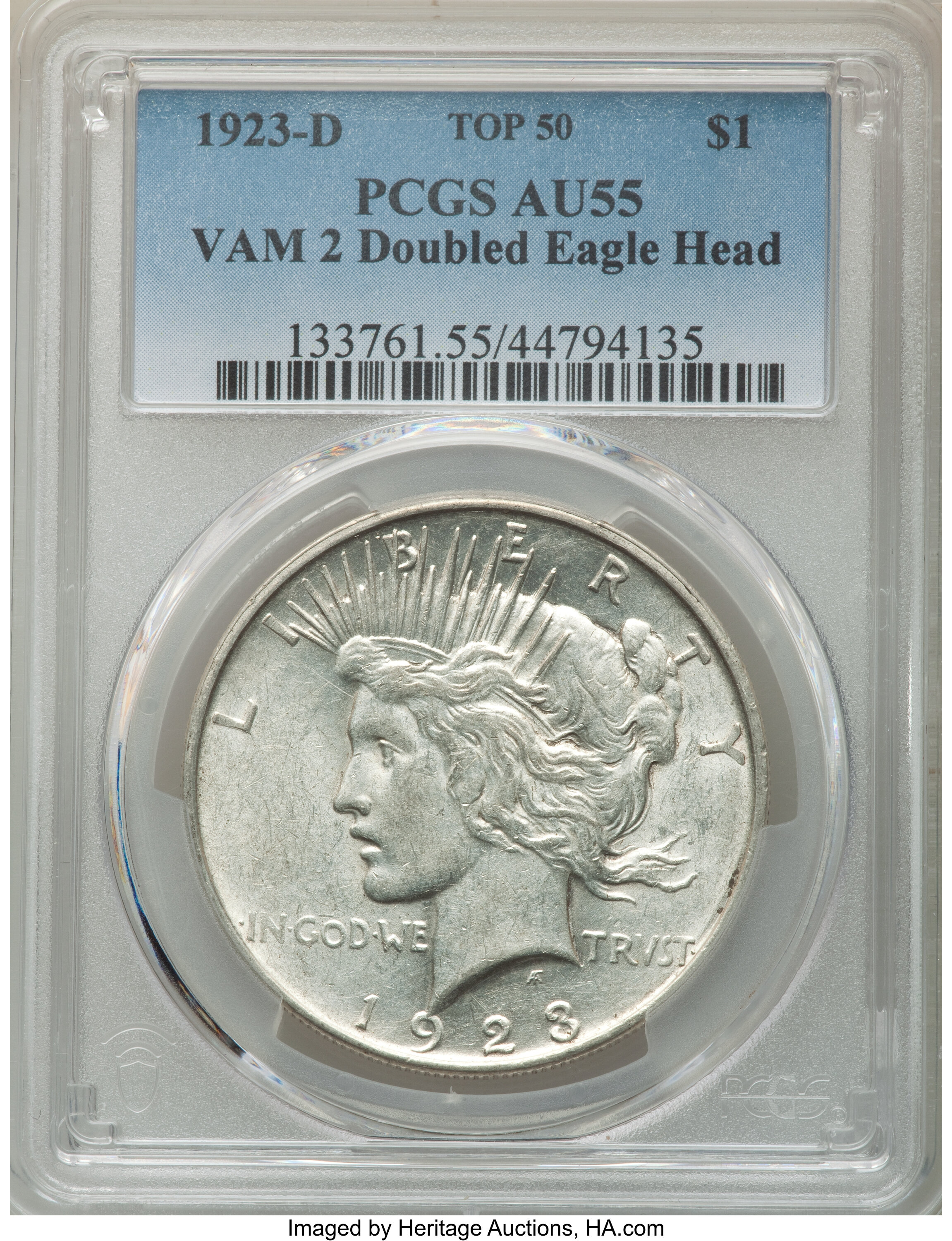 image for: 1923 $1 Doubled Eagle Head, VAM-2, Top-50, AU55 PCGS. PCGS Population: (9/34). NGC Census: (0/0). AU55....