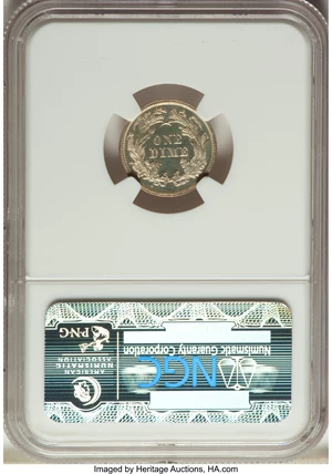 image for: 1863 10C PR65 Ultra Cameo NGC. NGC Census: (3/6). PCGS Population: (5/2). PR65. Mintage 460. ...