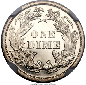 image for: 1863 10C PR65 Ultra Cameo NGC. NGC Census: (3/6). PCGS Population: (5/2). PR65. Mintage 460. ...