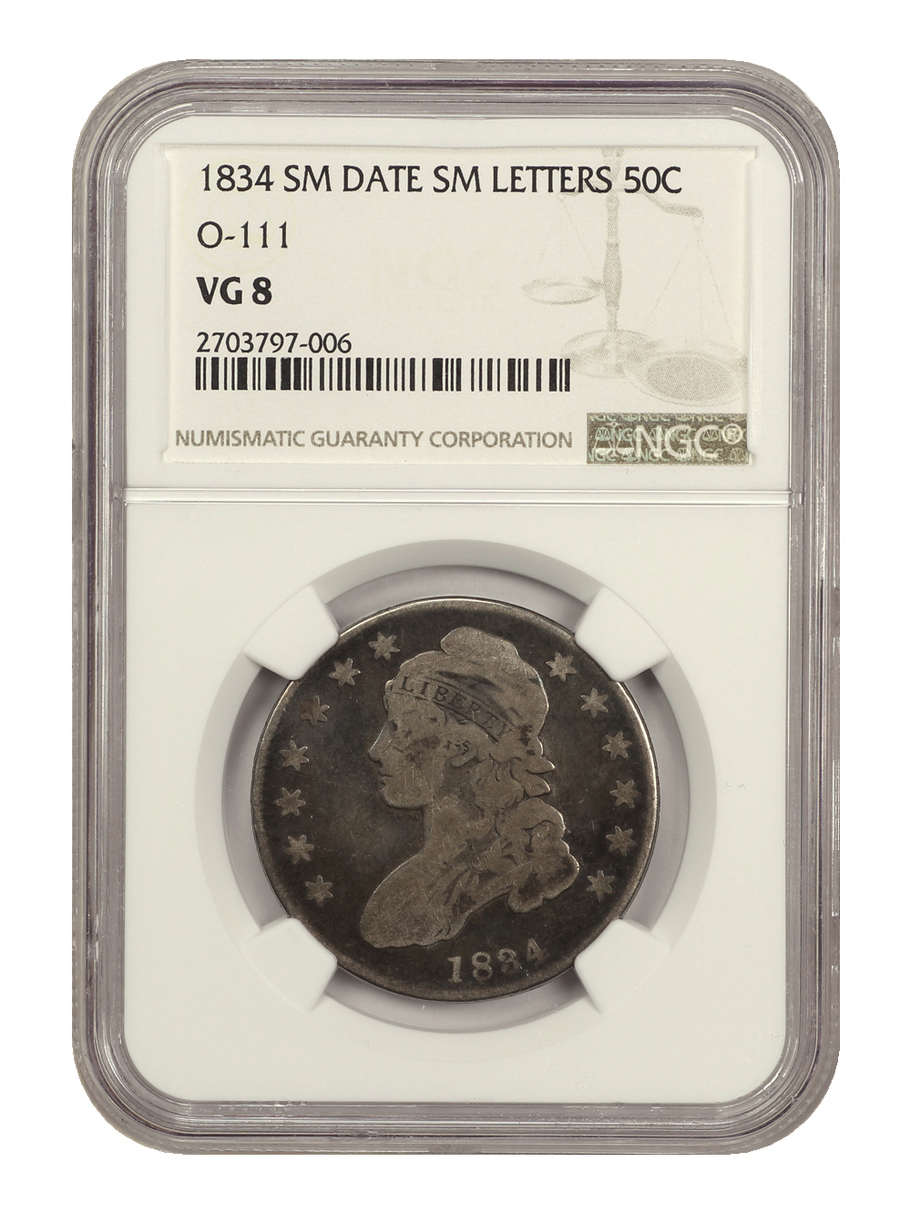 1834 50c Small Date, Small Letters G4 CAC thumbnail 5