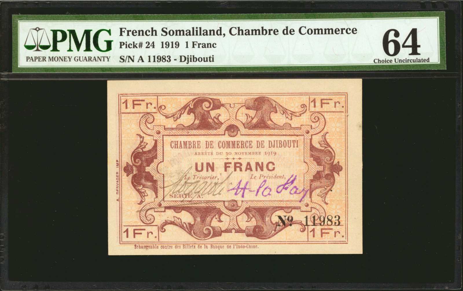 image for: French Somaliland  1 franc(B206c)