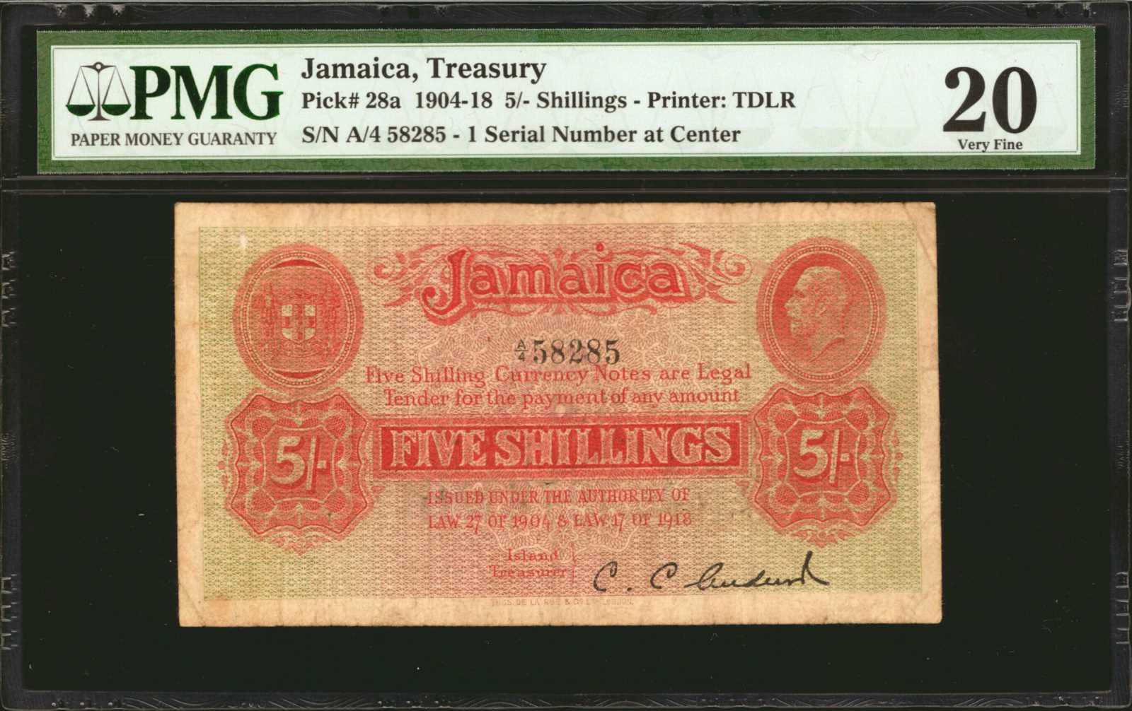 image for: Jamaica  5 shillings(B102a)