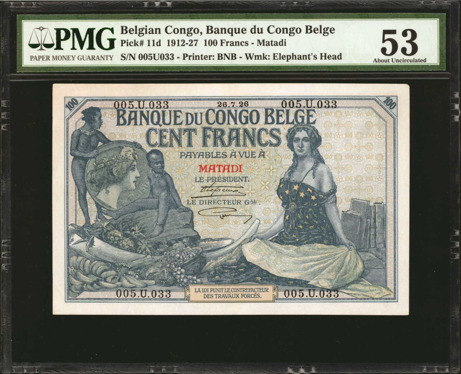 image for: Belgian Congo  100 francs (B206c)