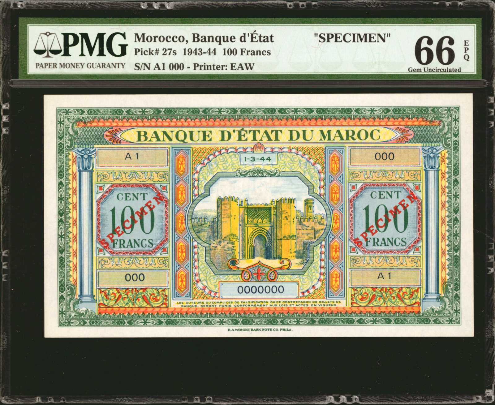 image for: Morocco  100 francs(B221c)