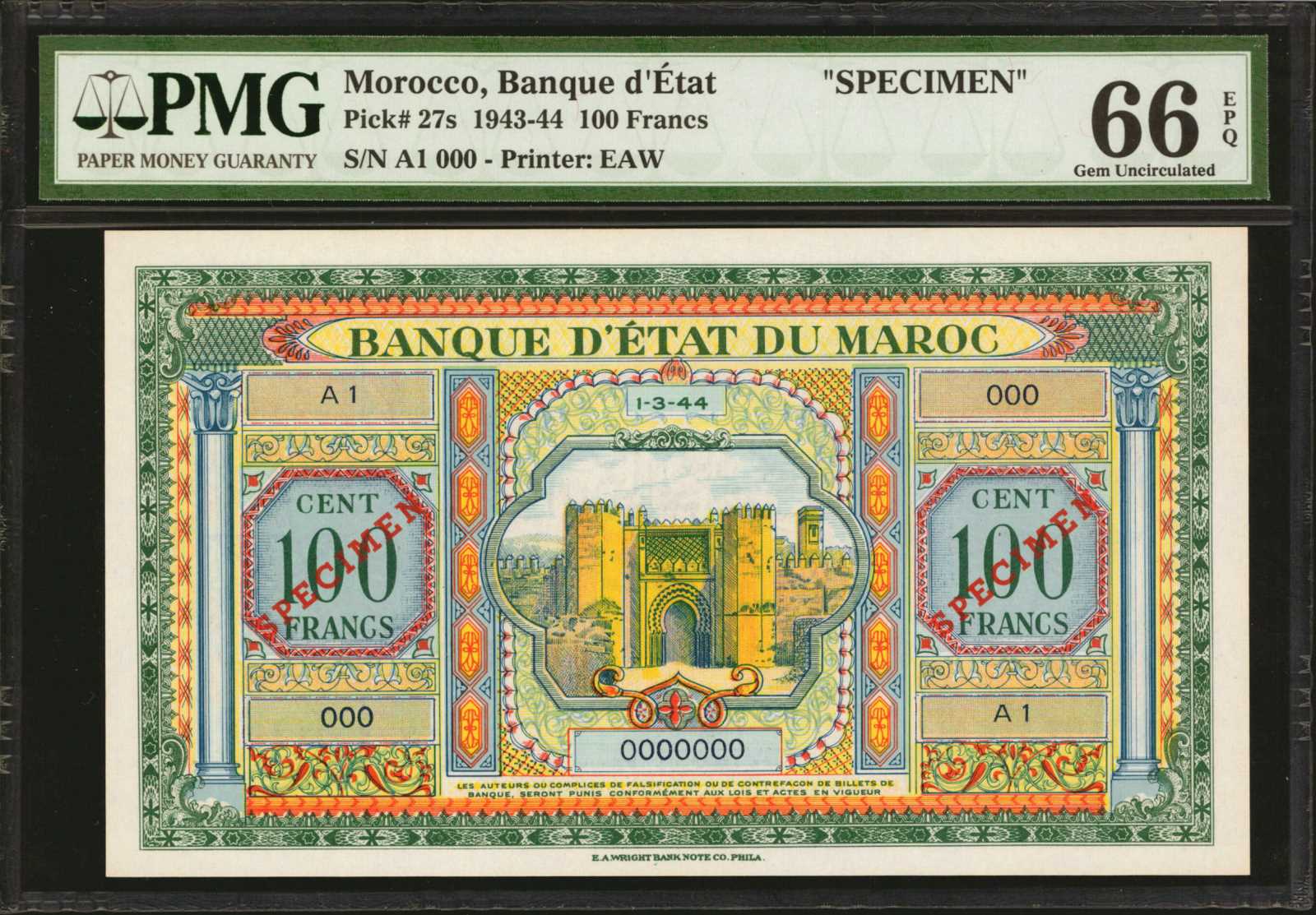 image for: Morocco  100 francs(B221c)