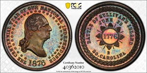 image for: Circa 1876 Sullivan's Island Medal. George Lovett's Battle Series, No. 2. Musante GW-885, Baker-441, HK-93. Silver. Plain edge. MS-66+ (PCGS).
