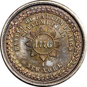 image for: Circa 1876 Harlem Plains Medal. George Lovett's Battle Series, No. 4. Musante GW-887, Baker-443, Silver. HK-99. Plain edge. MS-66 (PCGS).