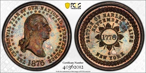 image for: Circa 1876 Harlem Plains Medal. George Lovett's Battle Series, No. 4. Musante GW-887, Baker-443, Silver. HK-99. Plain edge. MS-66 (PCGS).