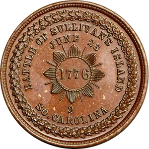 image for: Circa 1876 Sullivan's Island Medal. George Lovett's Battle Series, No. 2. Musante GW-885, Baker-441A, HK-94. Bronzed. Plain edge. MS-65 BN (PCGS).