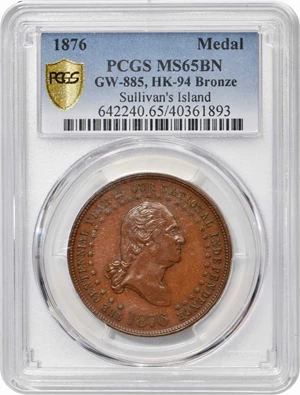 image for: Circa 1876 Sullivan's Island Medal. George Lovett's Battle Series, No. 2. Musante GW-885, Baker-441A, HK-94. Bronzed. Plain edge. MS-65 BN (PCGS).