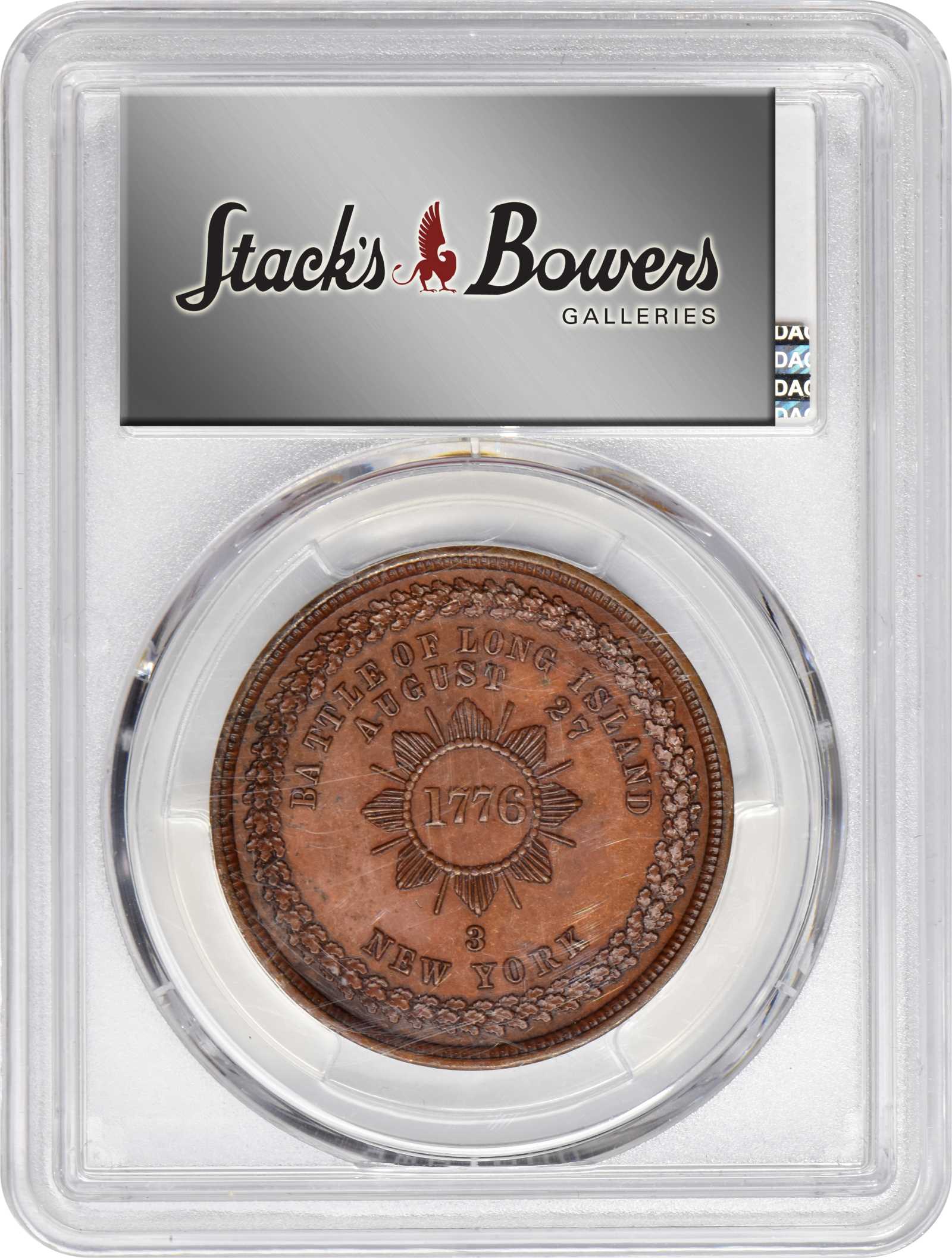 image for: Circa 1876 Long Island Medal. George Lovett's Battle Series, No. 3. Musante GW-886, Baker-442A, HK-97. Bronzed. Plain edge. MS-64 BN (PCGS).