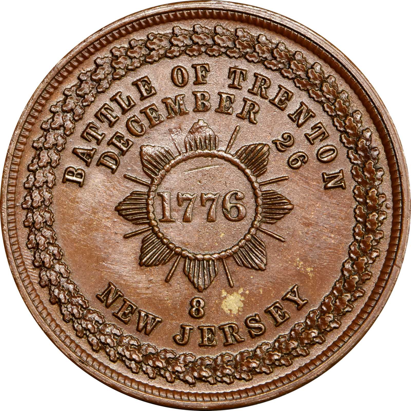 image for: Circa 1876 Trenton Medal. George Lovett's Battle Series, No. 8. Musante GW-891, Baker-447A, HK-112. Bronzed. Plain edge. MS-64 BN (PCGS).