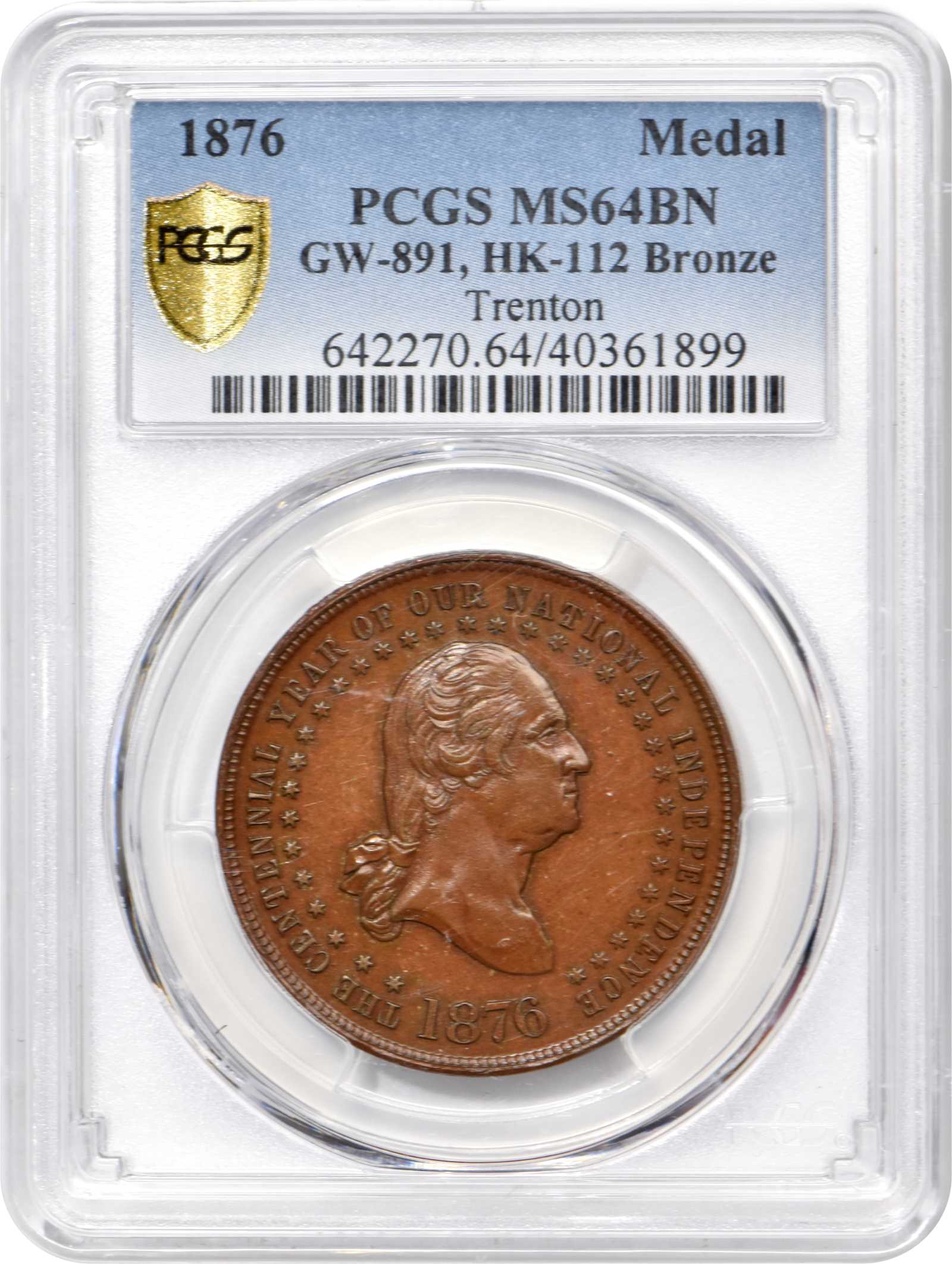 image for: Circa 1876 Trenton Medal. George Lovett's Battle Series, No. 8. Musante GW-891, Baker-447A, HK-112. Bronzed. Plain edge. MS-64 BN (PCGS).