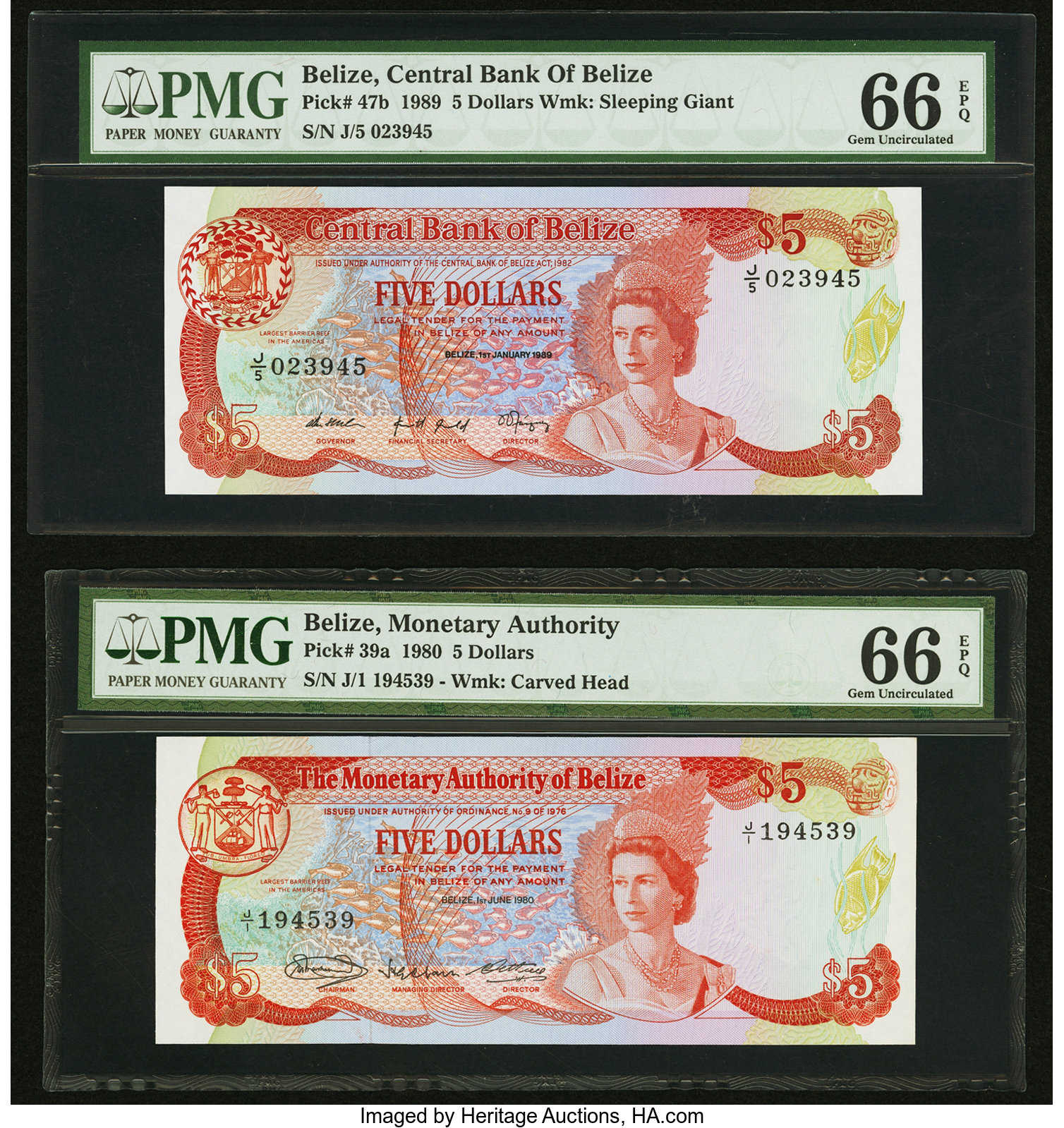 image for: Belize  5 dollars (B305a)