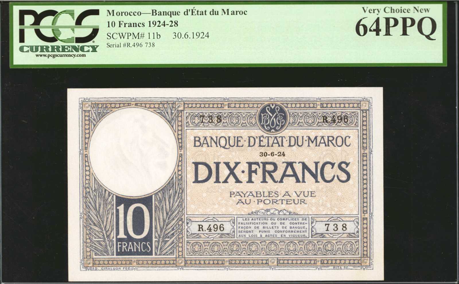 image for: Morocco  10 francs(B206as)