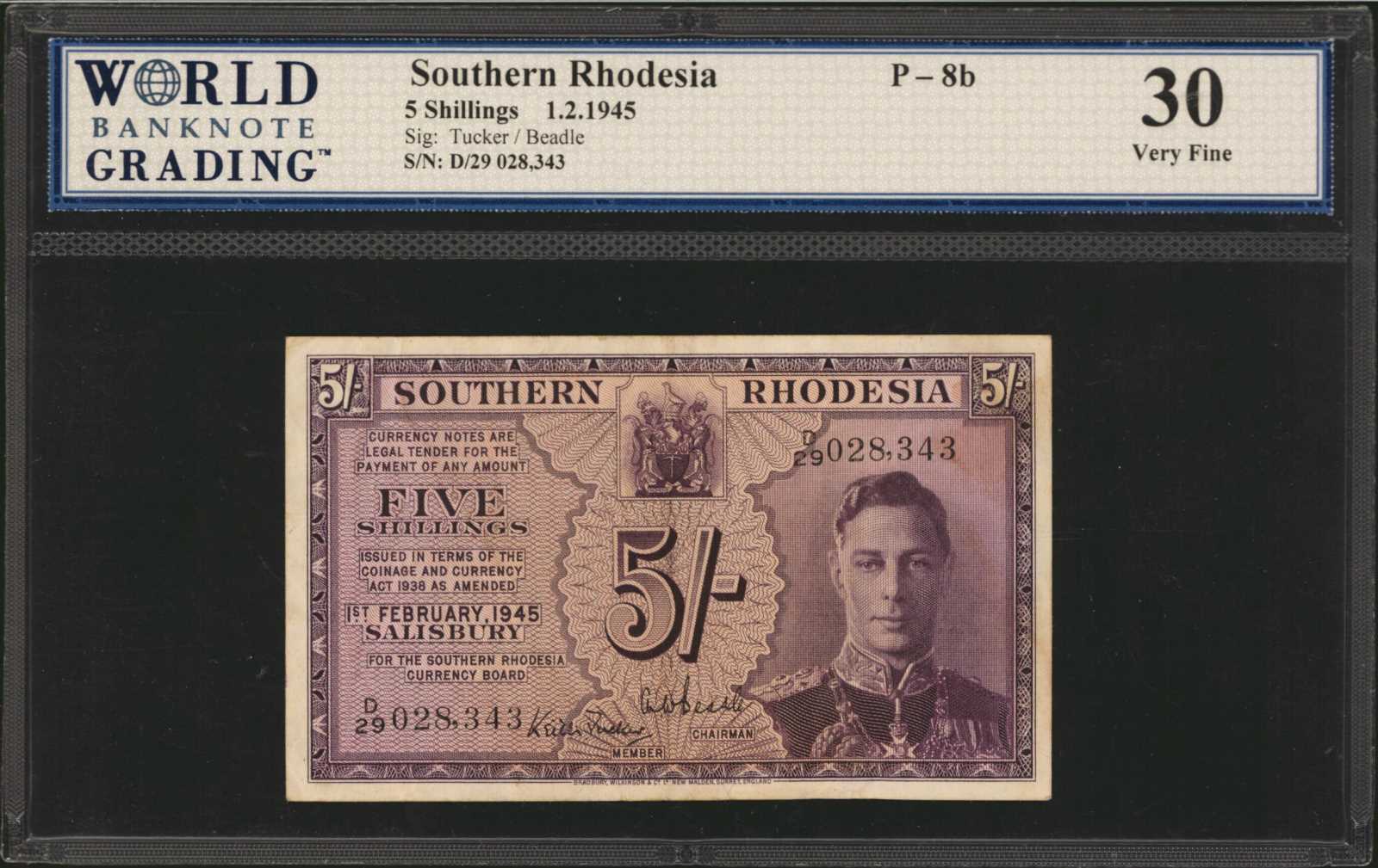 image for: Southern Rhodesia  5 shillings (B102a3s)