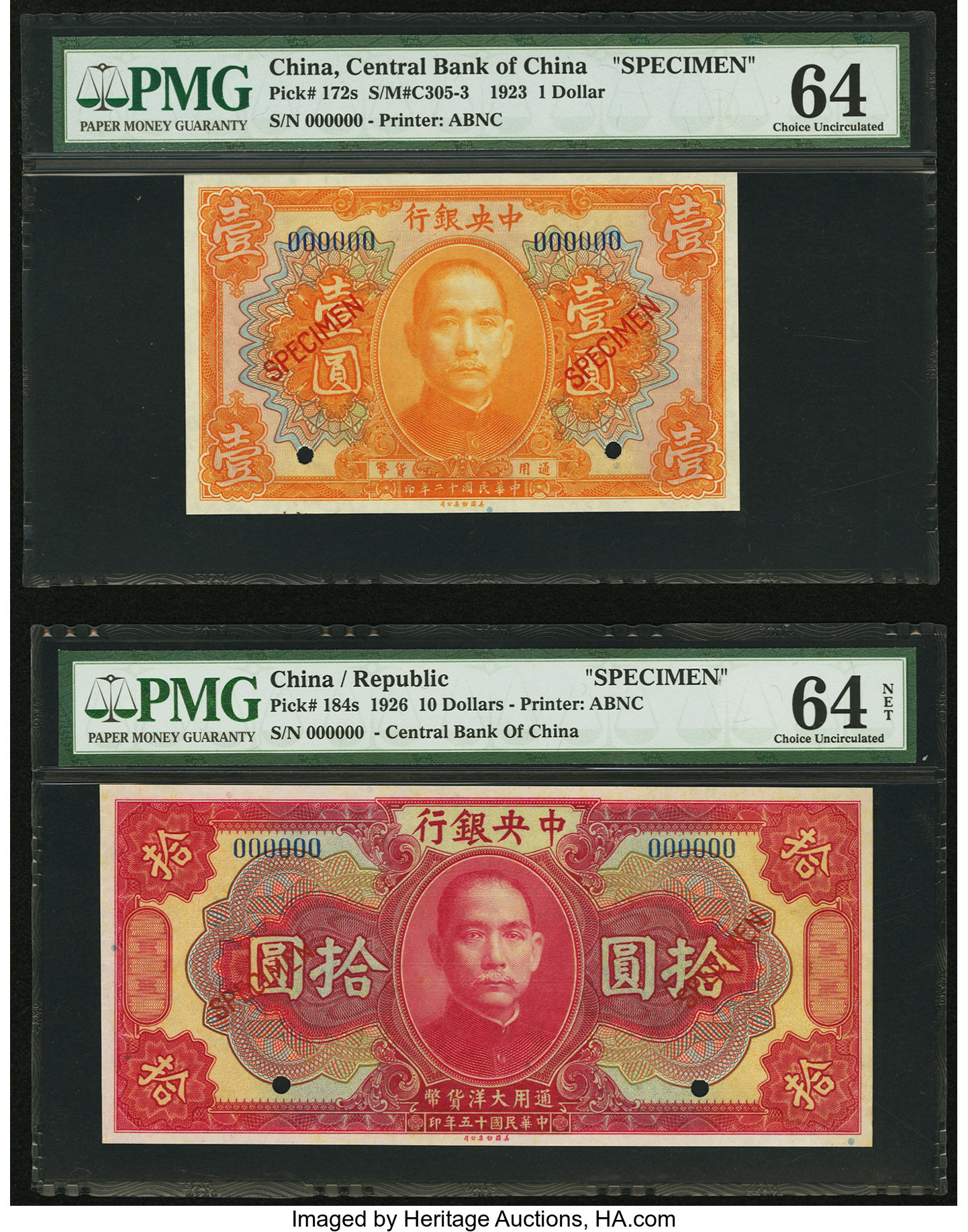  Two diagonal red SPECIMEN ovpts front; no sig ; all-zero s/n Confirmed place of issue: 00 