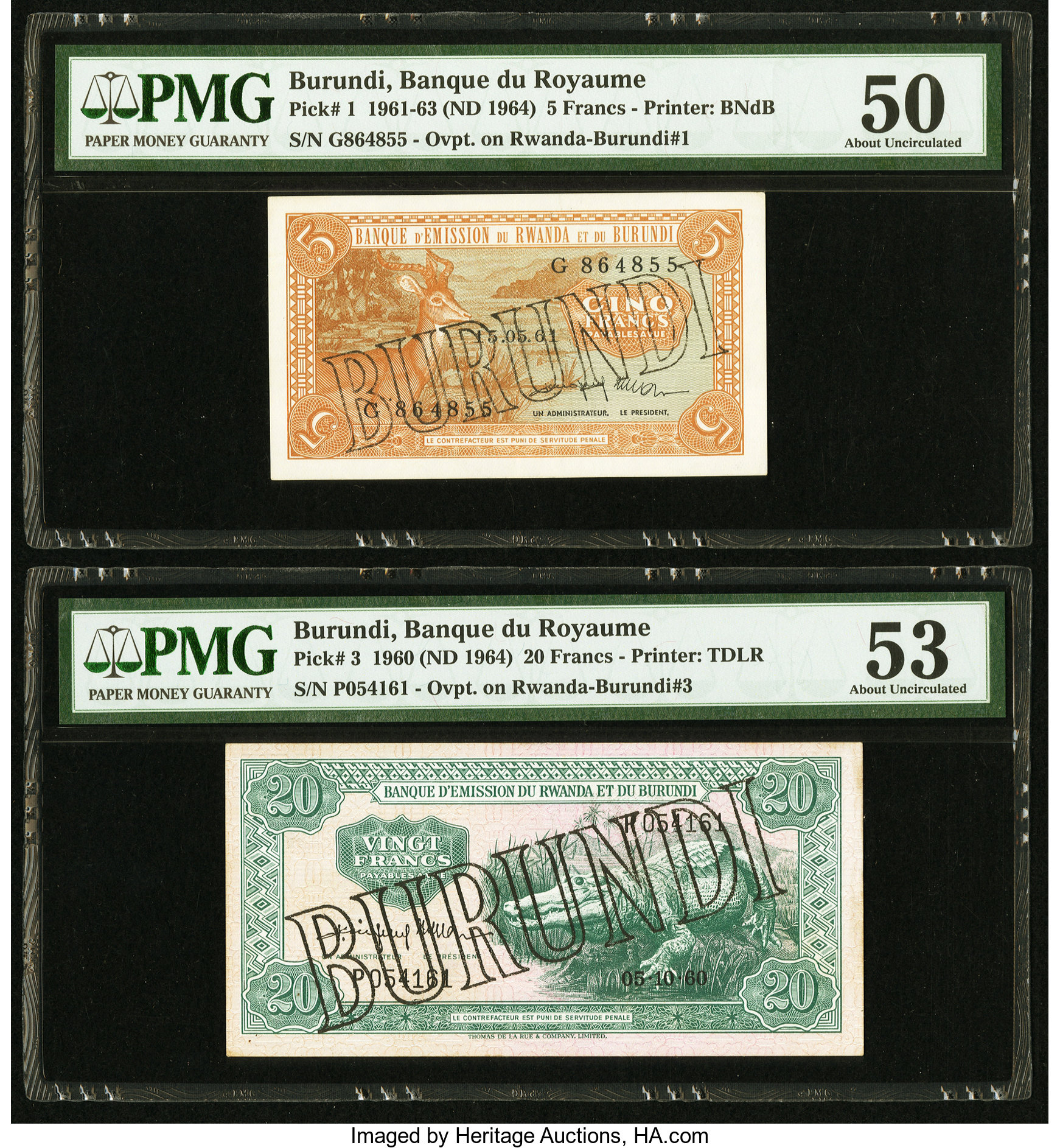 image for: Rwanda and Burundi  5 francs(B101a)