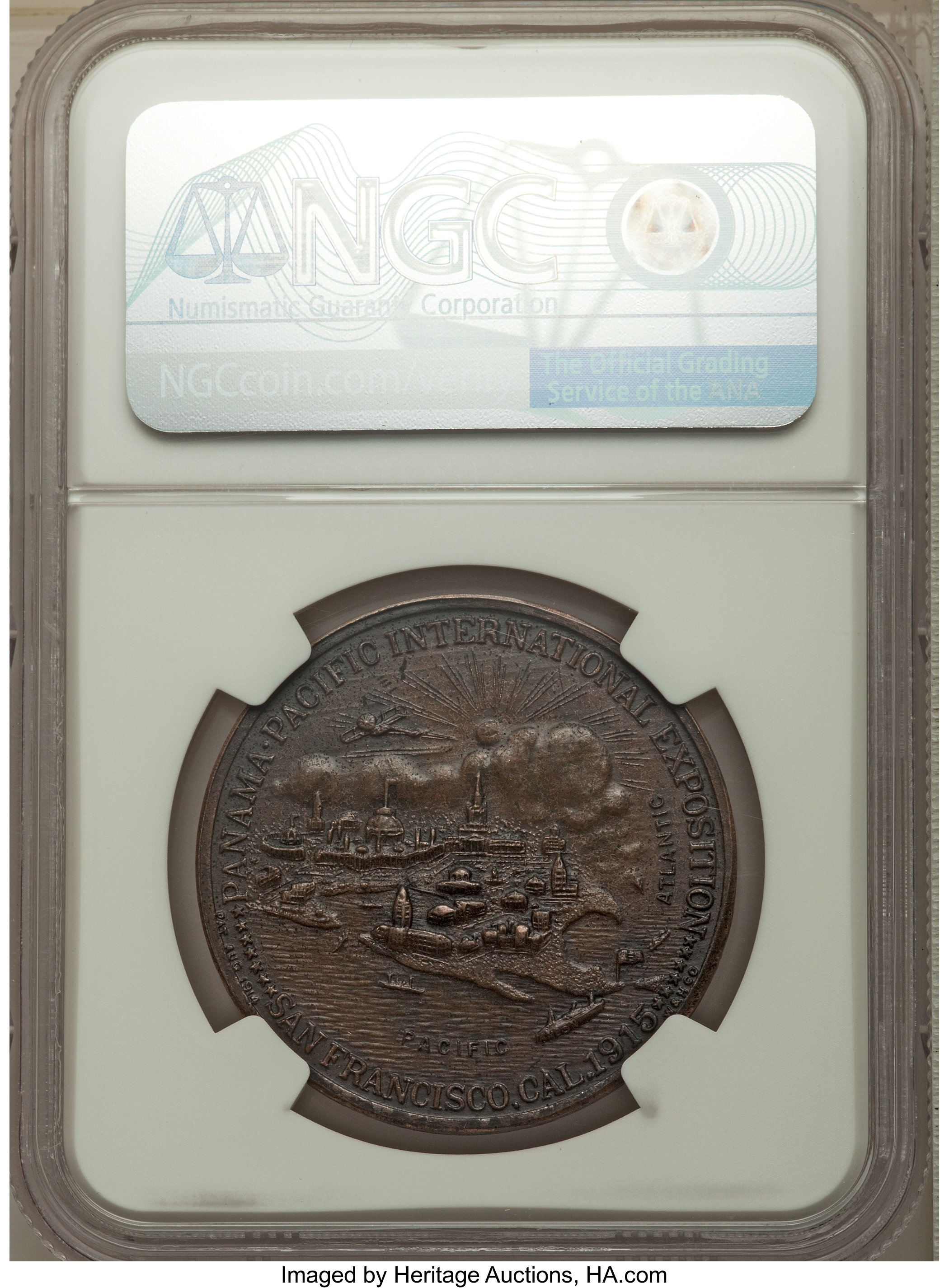 image for: 1915 Medal Panama-Pacific International Exposition, Four Portraits Dollar, Bronze, HK-421, R.6, MS63 Brown NGC. NGC Census:...