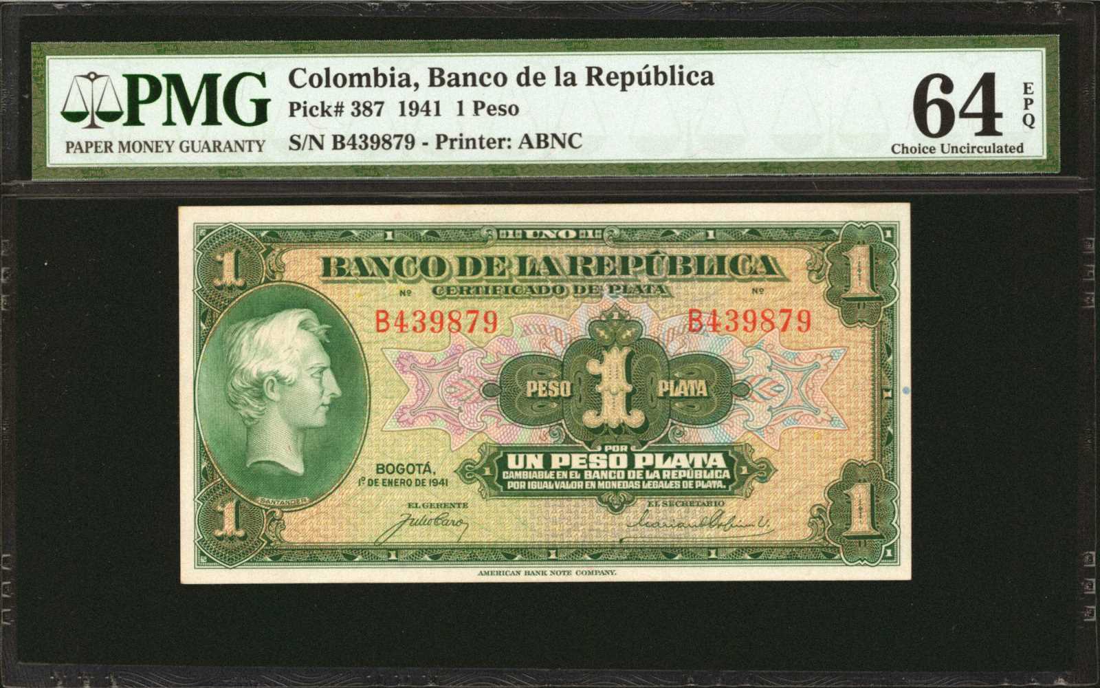image for: Colombia  1 peso plata(B935a)
