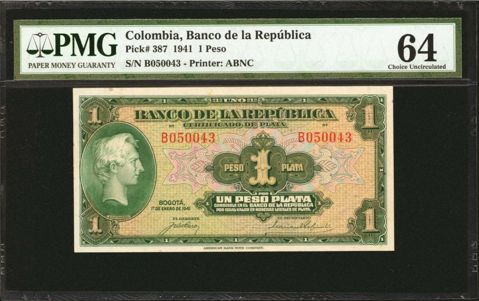 image for: Colombia  1 peso plata(B935a)