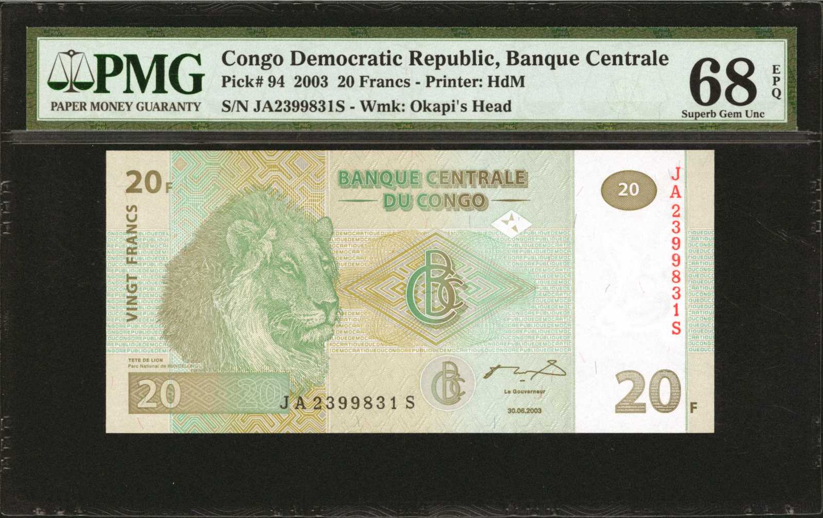 image for: Congo Democratic Republic  20 francs (B313bs)