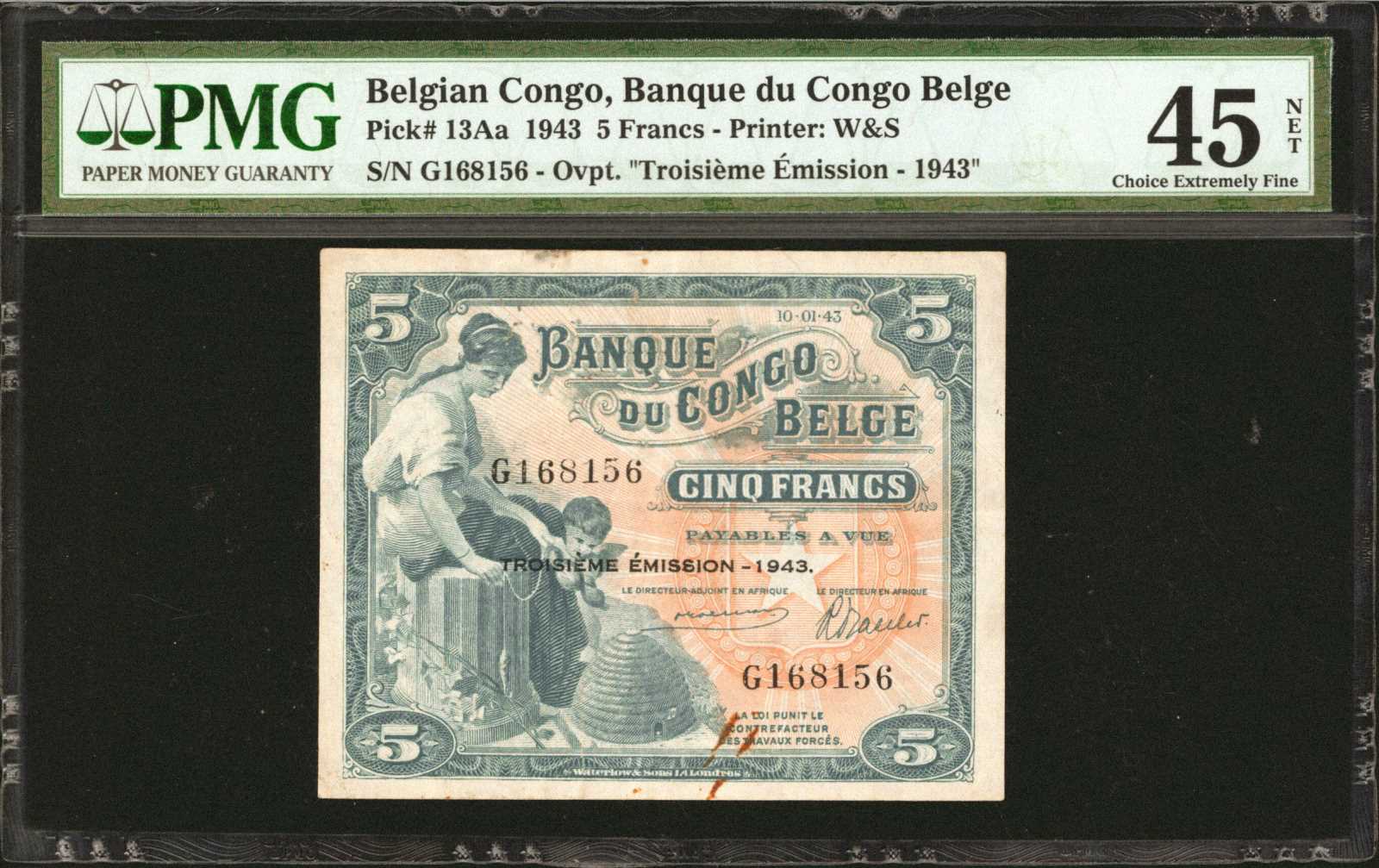 image for: Belgian Congo  5 francs(B210a)