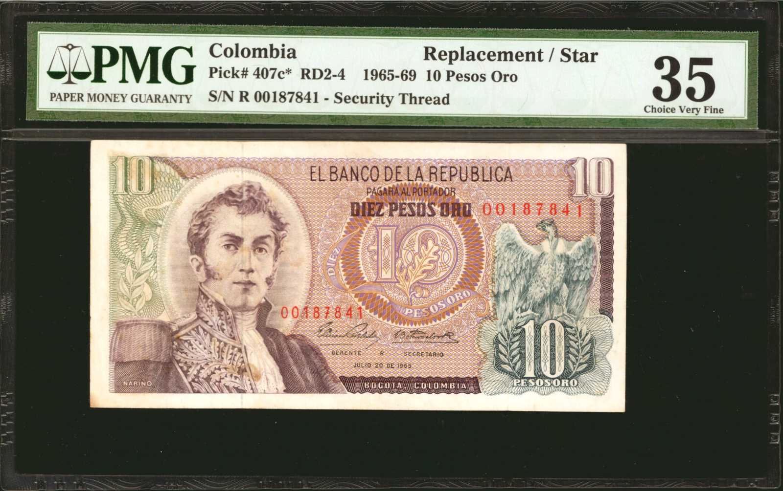 image for: Colombia  10 pesos oro(B950b)